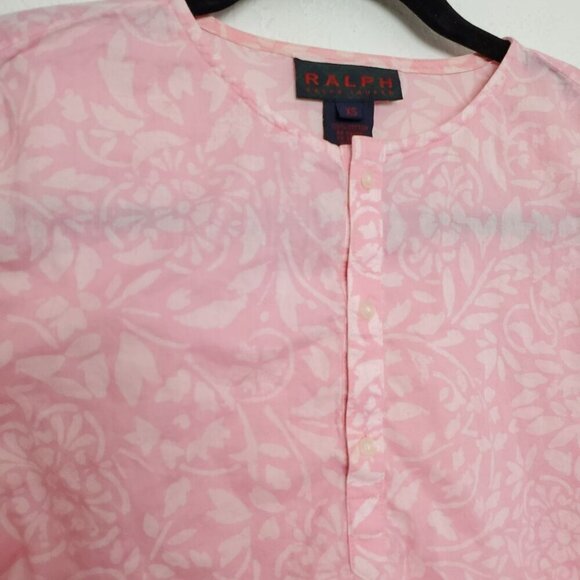 Ralph Lauren Floral Cotton Top Size XS Floral Half Button 3/4 Sleeve Pink FLAW - Picture 2 of 10